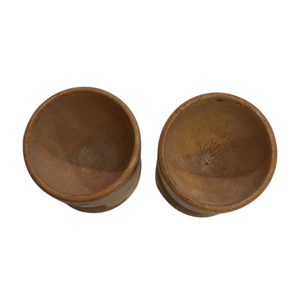 Vintage Wooden Egg Cups Set of 2 Hand Painted Faces Unique Kitchen Decor Japan - Picture 5 of 10